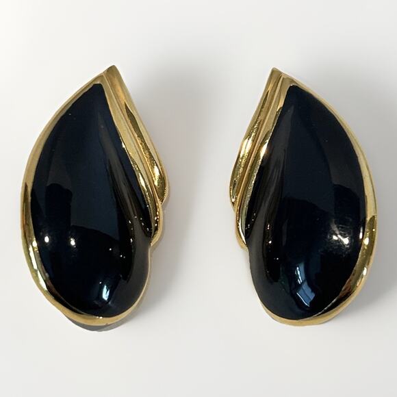 St. John Jewelry - St. John Couture Clip Earrings Navy Blue Enamel Teardrop 2" Statement Signed